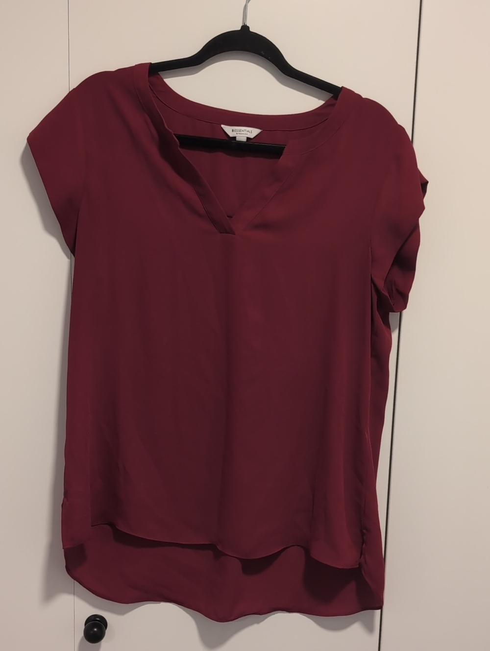 Plum V-Slit Short Sleeve Blouse